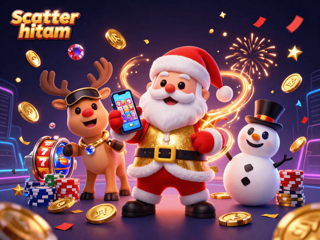 Experience the thrill of scatter hitam with festive casino characters showcasing jackpot slots.