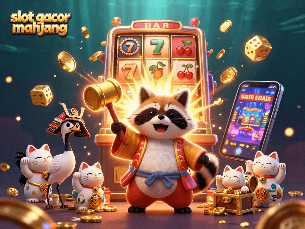 Experience thrilling wins with slot gacor mahjong in a vibrant casino scene filled with lucky charms and jackpots.