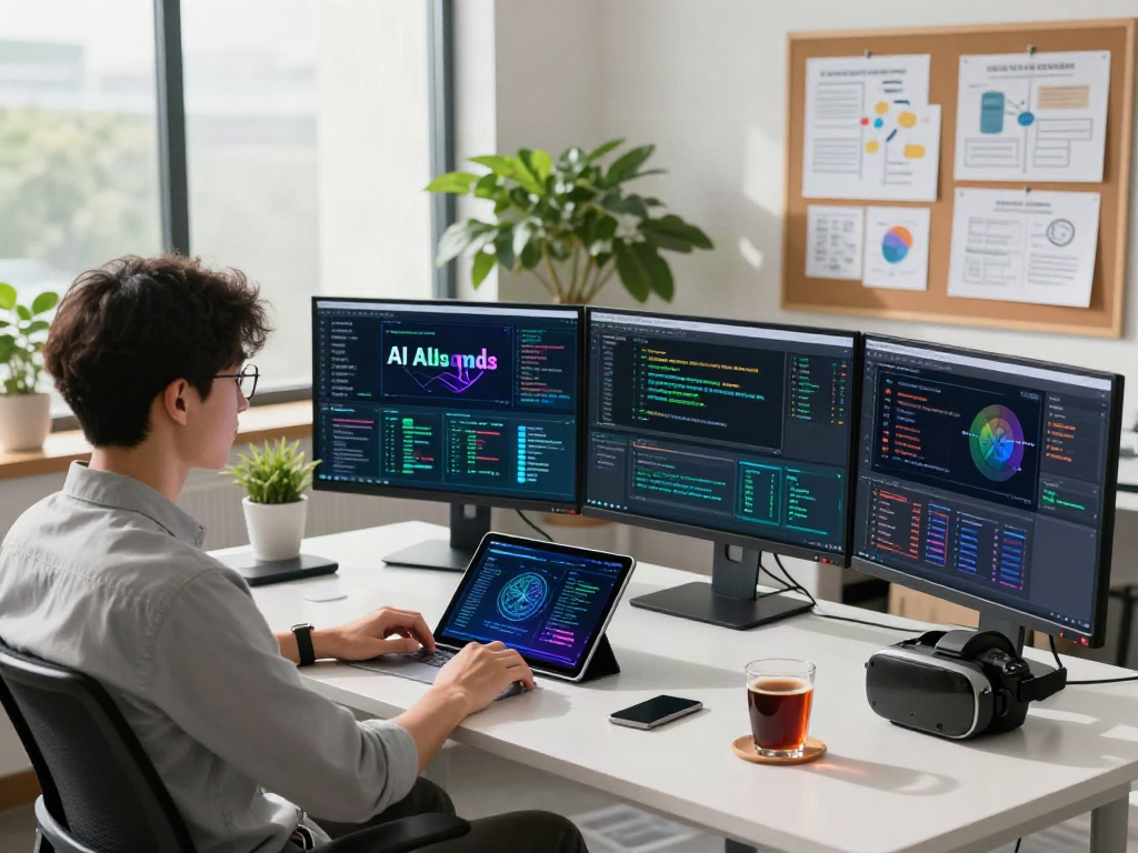 Data scientist analyzing spicy AI models in a modern tech workspace, highlighting innovation and creativity.