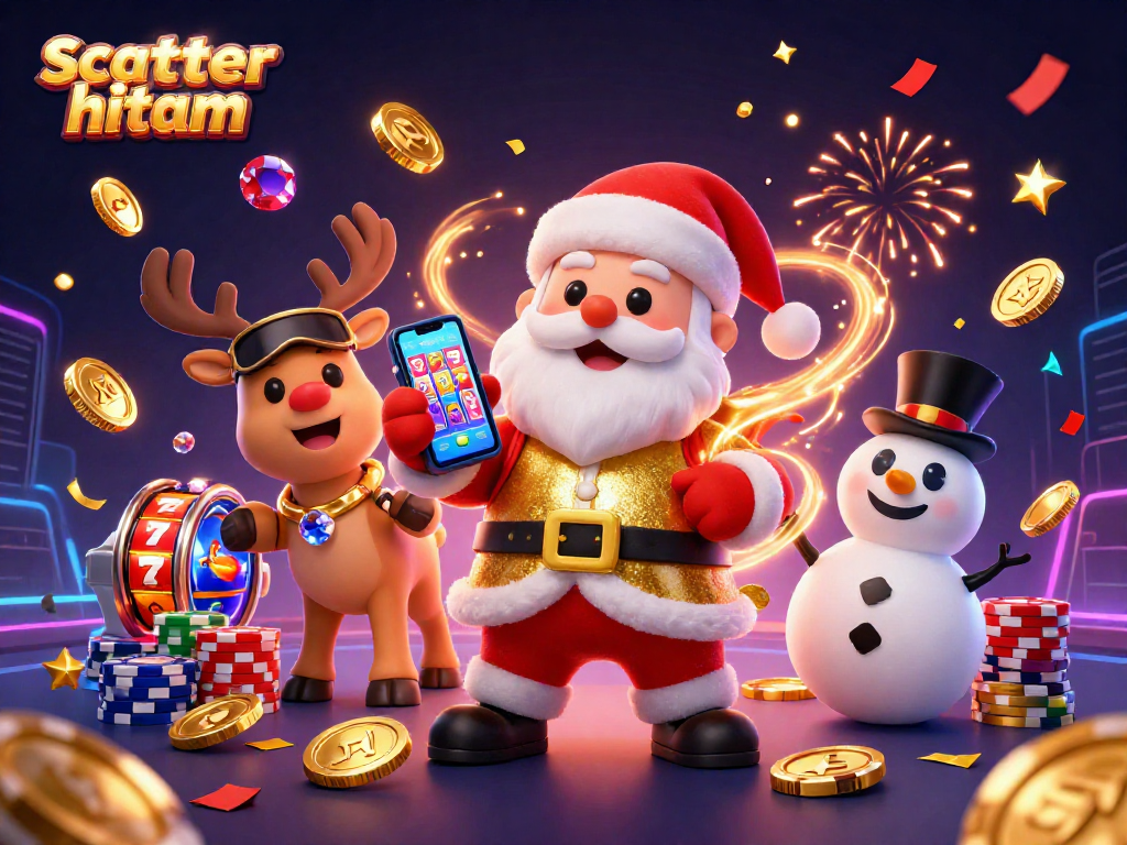 Experience the thrill of scatter hitam with festive casino characters showcasing jackpot slots.