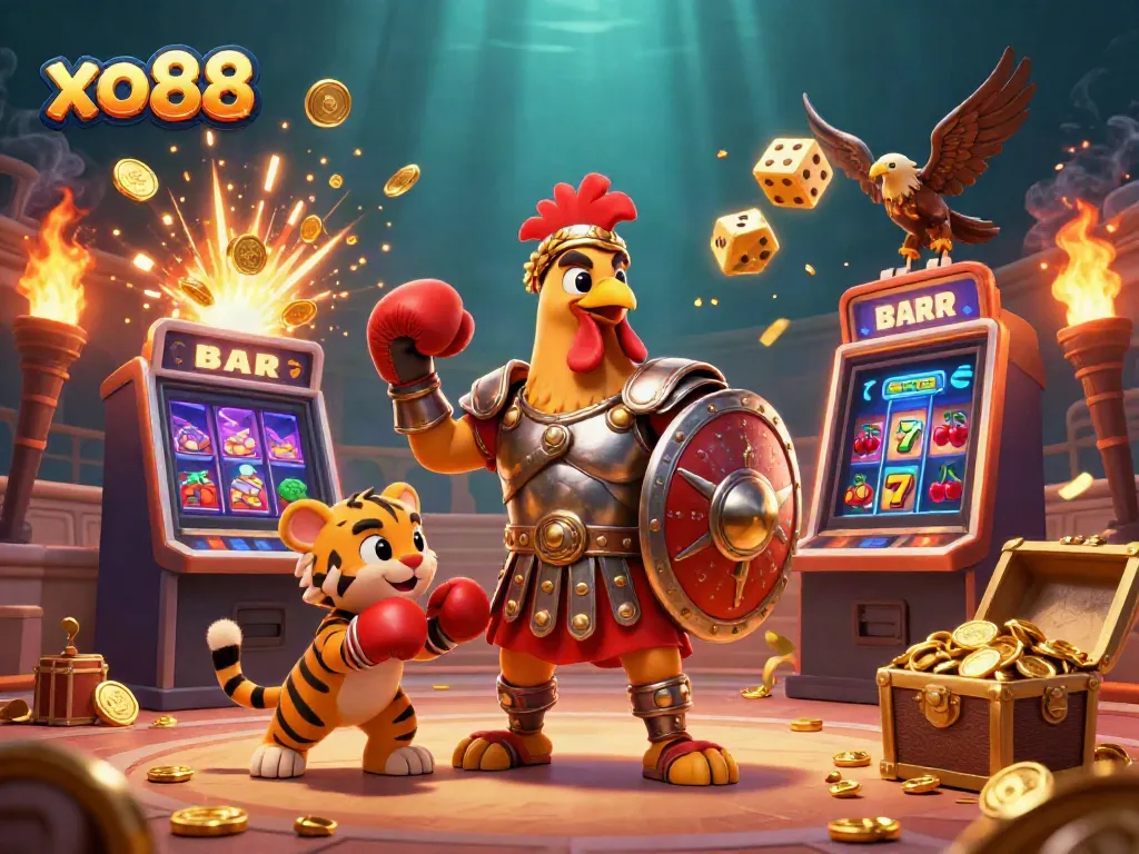 Experience thrilling gameplay at xo88 with a vibrant 3D casino scene filled with dynamic gaming elements.