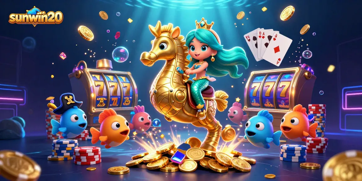 Experience exciting gameplay at sunwin20 with a colorful casino scene featuring mermaids and treasures.