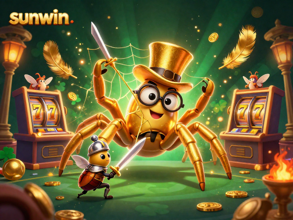 Engage in sunwin's thrilling slots with characters weaving golden threads and dynamic 3D elements.