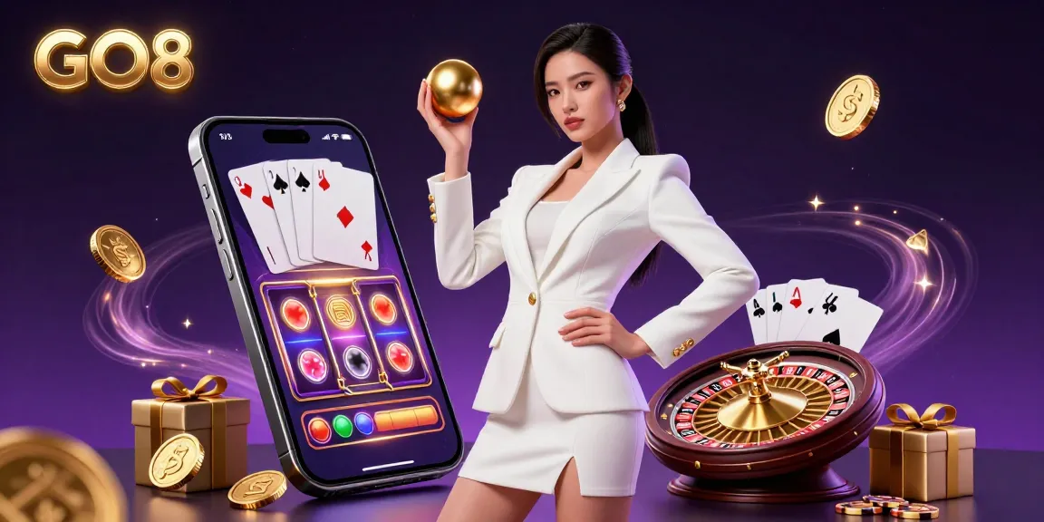 Engage with GO8's vibrant casino scene featuring a stylish Asian dealer and dynamic gaming elements.