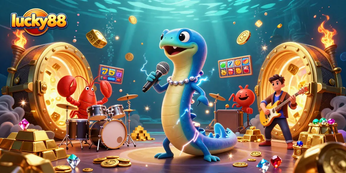 Experience lucky88's vibrant underwater casino scene with an electric eel DJ and treasure