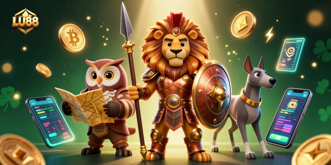 Experience thrilling gaming with LU88 featuring a Spartan lion, tactical owl, and swift greyhound in an ultra-detailed scene.