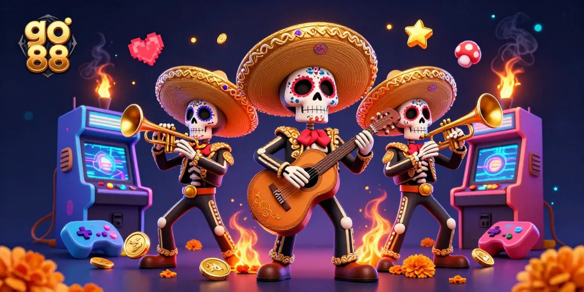 Engage with go 88's vibrant gaming experience featuring a lively mariachi band amidst casino elements.